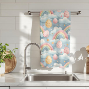 Vintage-Pastell-Regenbogen-Osterhaseneier mit Wolk Geschirrtuch