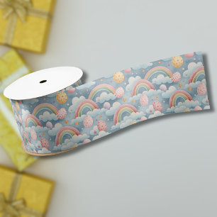 Vintage-Pastell-Regenbogen-Osterhaseneier mit Wolk Satinband