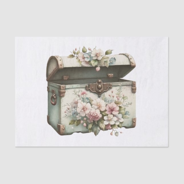 Vintage Pastell Trunk Decoupage Seidenpapier (Vorderseite)