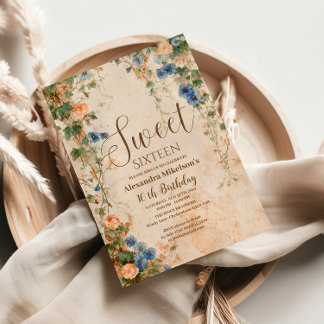 Vintage Pastell-Wildblume Sweet Sixteen Einladung