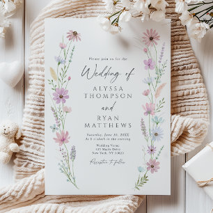 Vintage Pastell-Wildblumen-Hochzeit Einladung