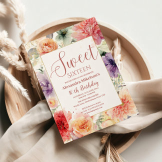 Vintage Pastell-Wildblumen Sweet Sixteen Einladung