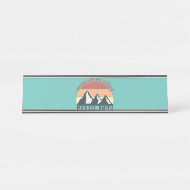 Vintage Pastellberge nennen Monografie Himmel Schreibtischnamensplakette (Vorderseite )