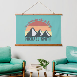 Vintage Pastellberge nennen Monografie Himmel Wandteppich Mit Holzrahmen