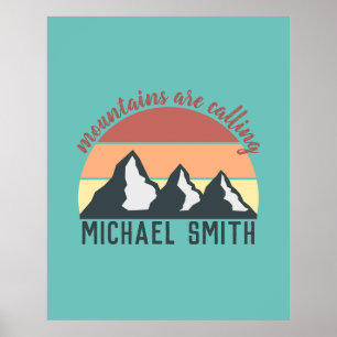 Vintage-Pastellberge rufen monogramm himmel Poster