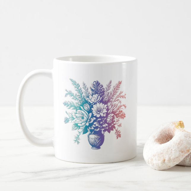 Vintage Pastellfarben, Blumenmuster Kaffeetasse (Mit Donut)