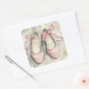 Vintage Pastellrosa Schleifen Ballett-Flats Quadratischer Aufkleber