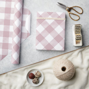 Vintage-Pastellrosa-Weihnachts-Gingham-Muster Geschenkpapier