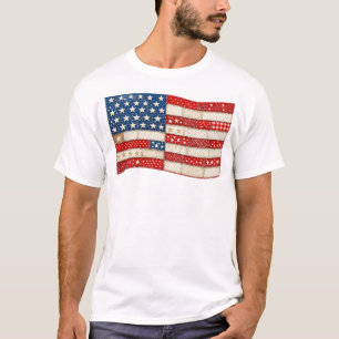 Vintage-Patchwork-Amerikanische Flagge Patriotis T-Shirt