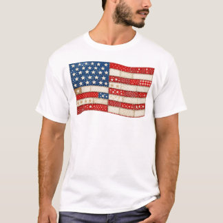 Vintage-Patchwork-Amerikanische Flagge | Patriotis T-Shirt