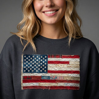Vintage-Patchwork-Amerikanischer-Flaggen-Sweatshir Sweatshirt