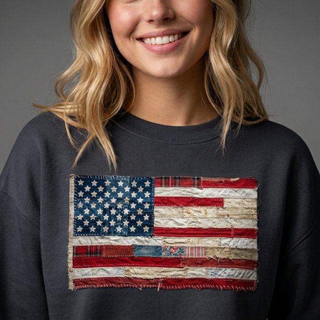 Vintage-Patchwork-Amerikanischer-Flaggen-Sweatshir Sweatshirt (Von Creator hochgeladen)