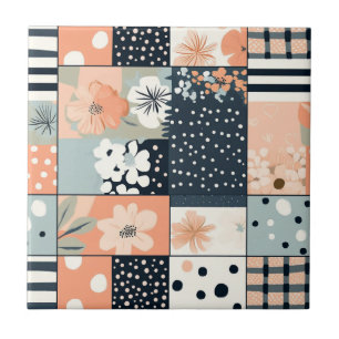 Vintage-Patchwork-Blumenquilt in sanfter Pastellfa Fliese