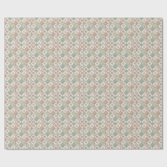 Vintage-Patchwork-Gingham-Karomuster-Textildesign Geschenkpapier (Flach)