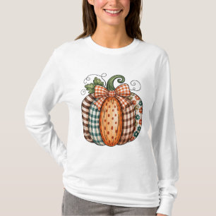Vintage-Patchwork-Kürbis-Karo-Bogen-Herbst-Grafik T-Shirt