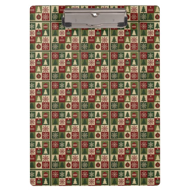 Vintage, Patchwork-Quilt-Look rustikal Weihnachten Klemmbrett (Vorderseite)