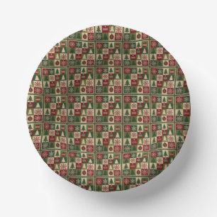 Vintage, Patchwork-Quilt-Look rustikal Weihnachten Pappteller