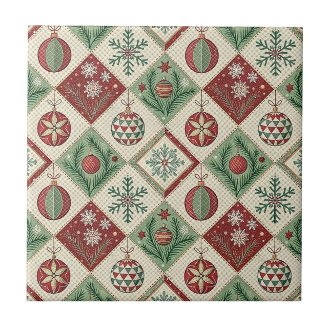 Vintage-Patchwork-Quilted-Christmas-Muster Fliese (Vorderseite)