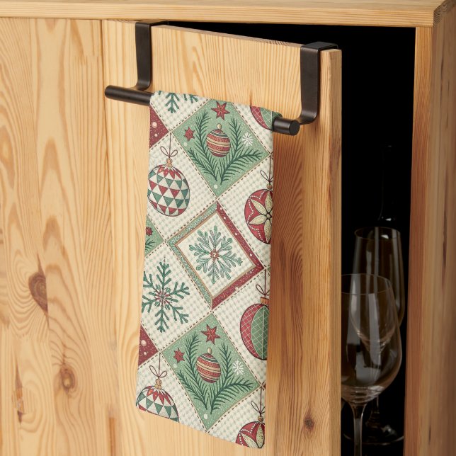 Vintage Patchwork-Quilted Weihnachtsmuster Geschirrtuch (Drittel gefaltet)