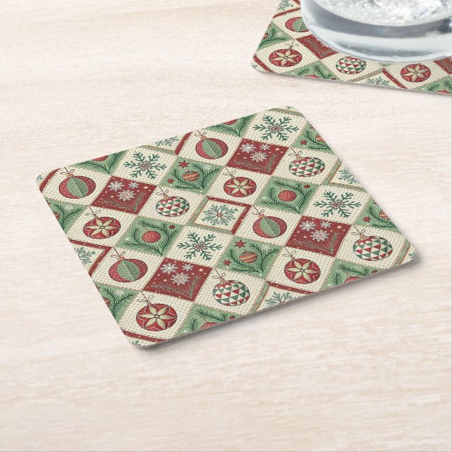 Vintage Patchwork-Quilted-Weihnachtsmuster Rechteckiger Pappuntersetzer (angewinkelt)