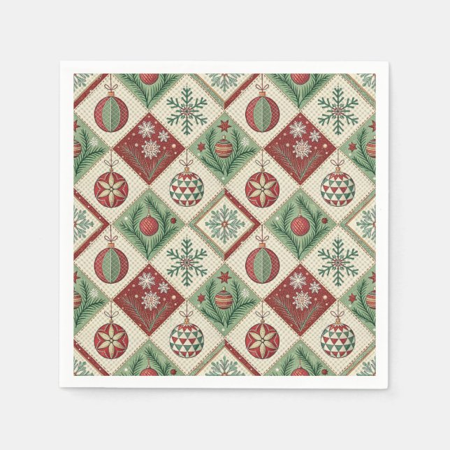 Vintage-Patchwork-Quilted-Weihnachtsmuster Serviette (Vorderseite)