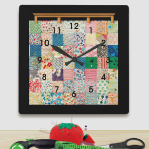 Vintage-Patchwork-Quiltedecke Quadratische Wanduhr