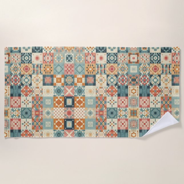 Vintage, patchwork-quilting-Optik Strandtuch (Vorderseite)