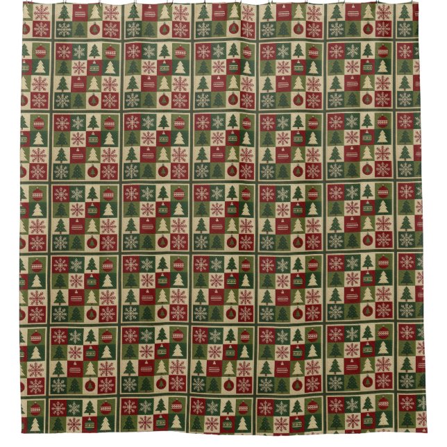 Vintage, Patchwork-Steppoptik rustikaler Weihnacht Duschvorhang (Vorderseite)