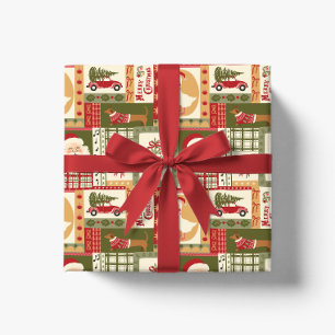 Vintage-Patchwork-Weihnachten Rot & Grün Geschenkpapier
