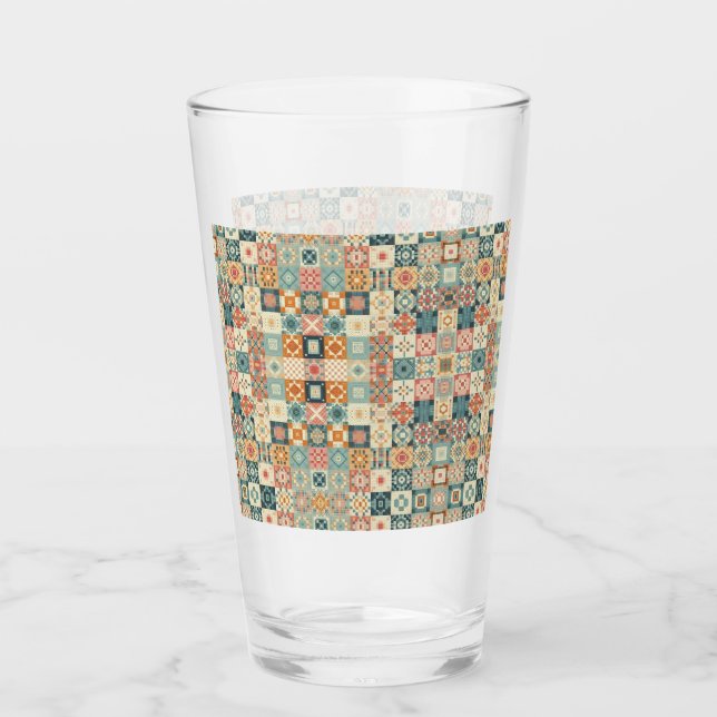 Vintage, patchworkartiger Quilt-Look Glas (Vorderseite)