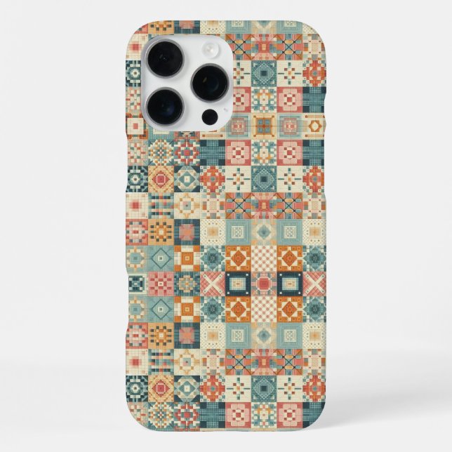 Vintage, patchworkartiger Quilt-Look iPhone Hülle (Rückseite)
