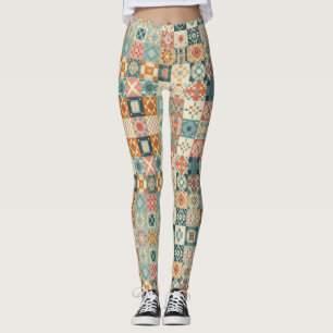 Vintage, patchworkartiger Quilt-Look Leggings
