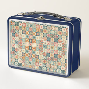 Vintage, patchworkartiger Quilt-Look Metall Brotdose