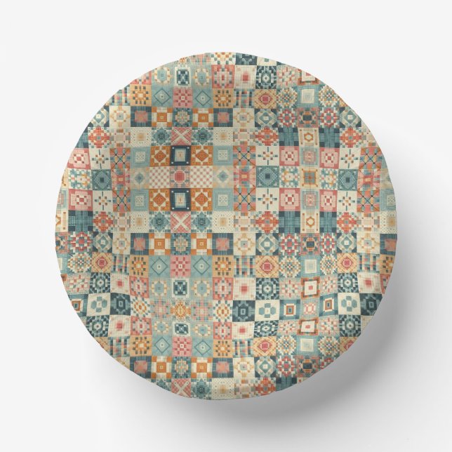 Vintage, patchworkartiger Quilt-Look Pappteller (Vorderseite)