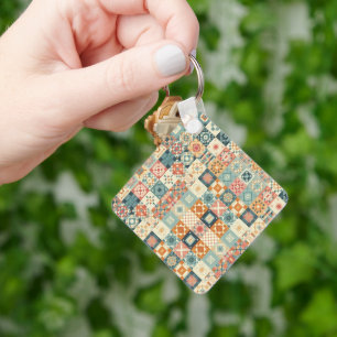 Vintage, patchworkartiger Quilt-Look Schlüsselanhänger