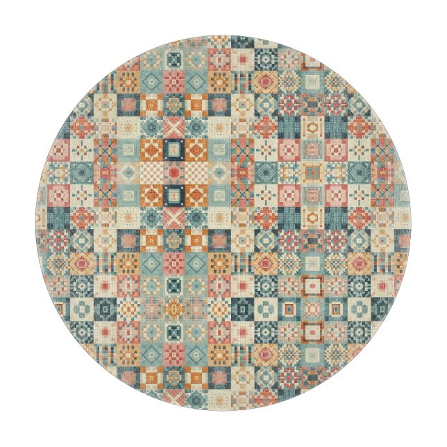 Vintage, patchworkartiger Quilt-Look Schneidebrett (Vorderseite)