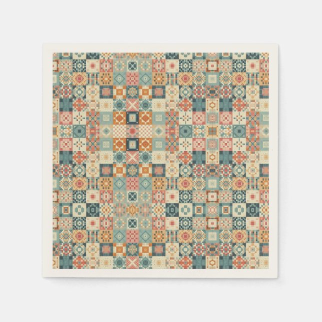Vintage, patchworkartiger Quilt-Look Serviette (Vorderseite)