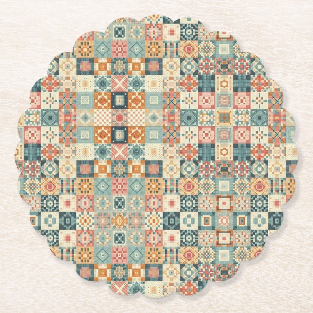 Vintage, patchworkartiger Quilt-Look Untersetzer (Vorderseite)