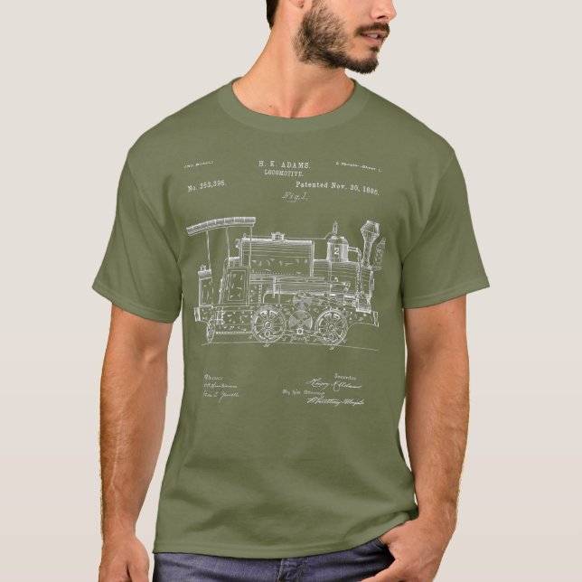 Vintage Patentschrift 1886 Lokomotivdampfzug T-Shirt (Vorderseite)