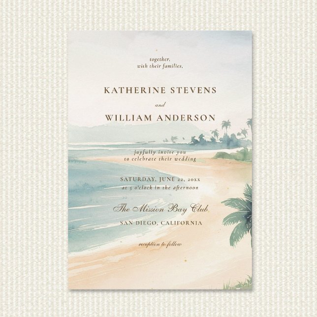 Vintage Patina Ocean Shoreline Elegante Hochzeit Einladung (vintage coastal wedding invitation warm sunset orange teal mid century modern retro beach nautical)