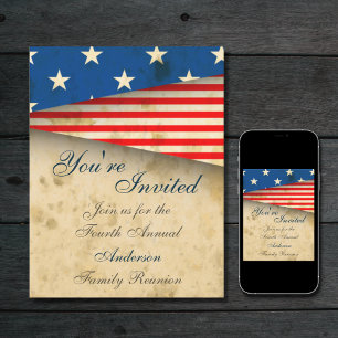 Vintage Patriotic American Flag Family Wiedersehen Einladung