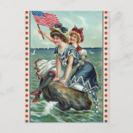 Vintage Patriotic Beach Women Postcard Postkarte