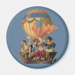 Vintage Patriotic, Kinder in einem Heißluftballon Magnet