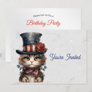 Vintage Patriotic Kitten Birthday Einladung