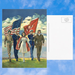 Vintage Patriotic, Proud Military Personnel Heros Postkarte