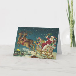 Vintage Patriotic Santa and Sleigh Christmas Feiertagskarte
