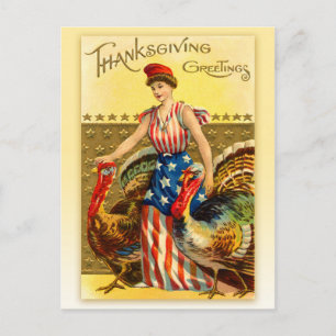 Vintage Patriotic Thanksgiving - Lady Liberty Feiertagspostkarte