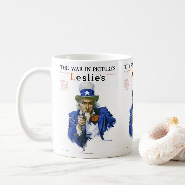 Vintage Patriotic Uncle Sam Magazine Cover Art Kaffeetasse (Mit Donut)