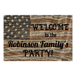 Vintage Patriotic USA Flag Stone Wall Calligraphy Poster