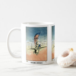 Vintage Patriotisch, Dame, Adler mit amerikanische Kaffeetasse